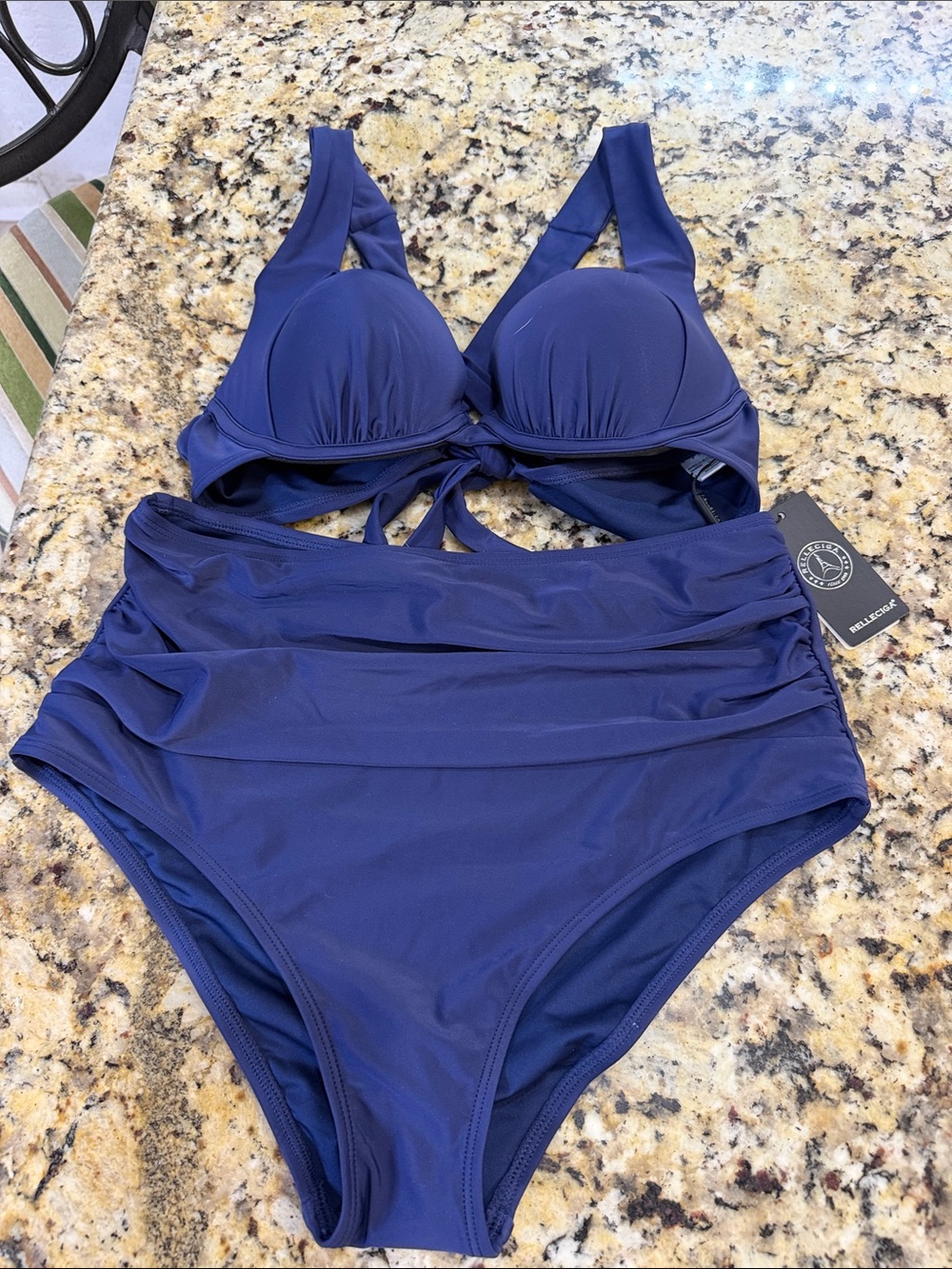 RELLECIGA Deep Blue One-Piece Swimsuit with Ruching